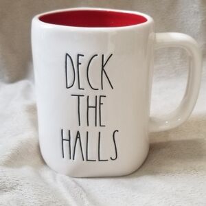 Rae Dunn Deck The Halls Christmas Holiday Coffee Mug. White w/ Red Interior. NWT